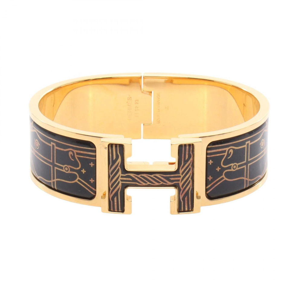 Hermes HERMES Clic Clac H Bangle Accessory GP (Gold Plated) Women's Black/Gol...